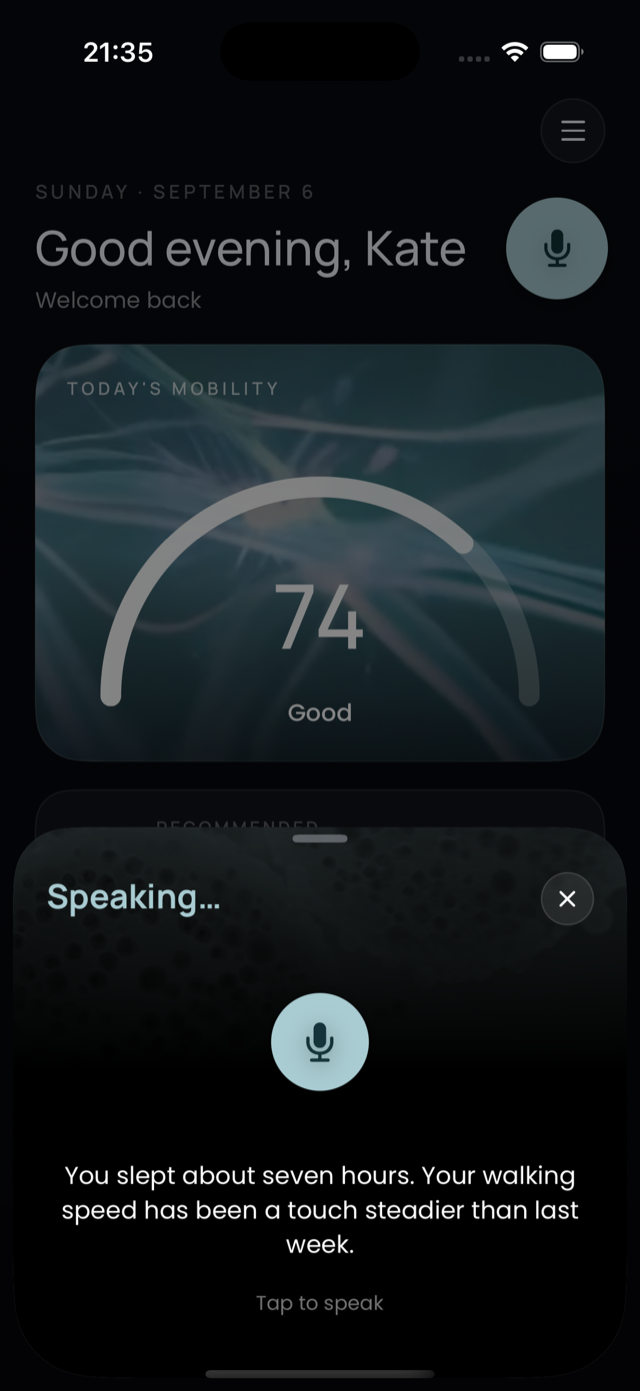Lumi speaking: the answer is spoken aloud and captioned on screen